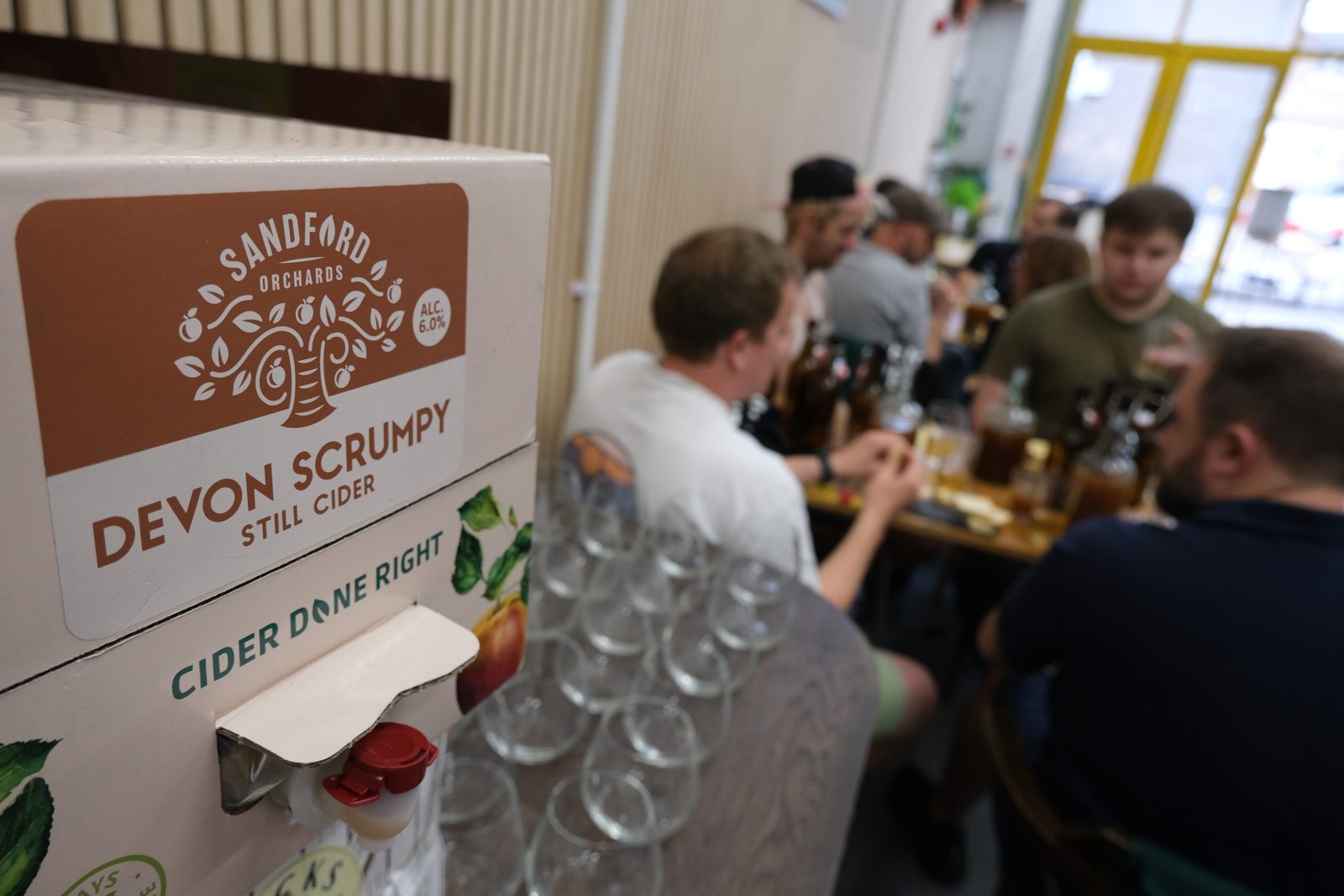 Sandford Orchards Devon Scrumpy on the tasting bar