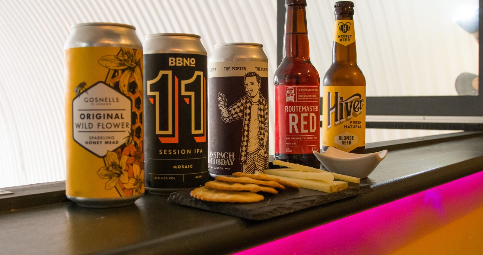 Hiver honey beer with Beer Mile beers and snacks