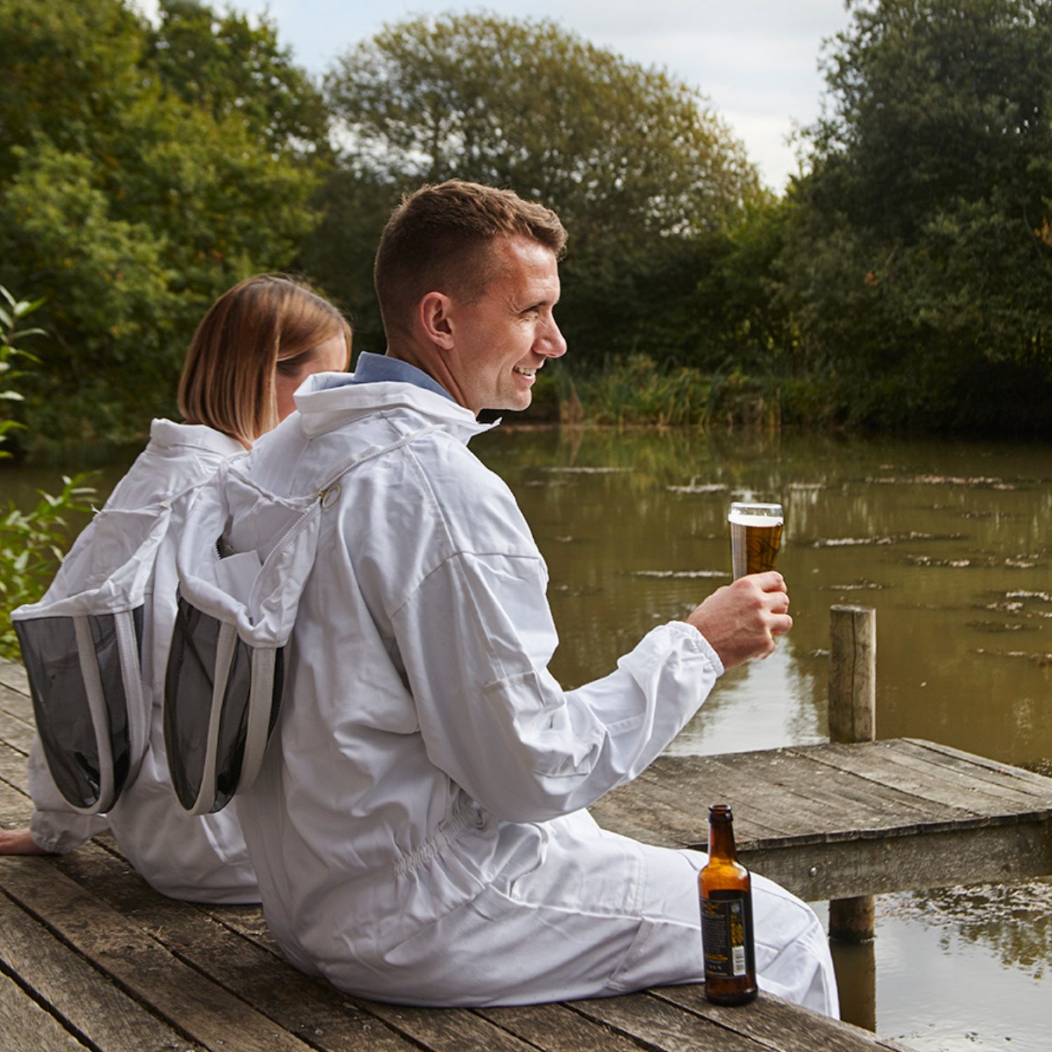 Relaxing with a Hiver honey beer by the water