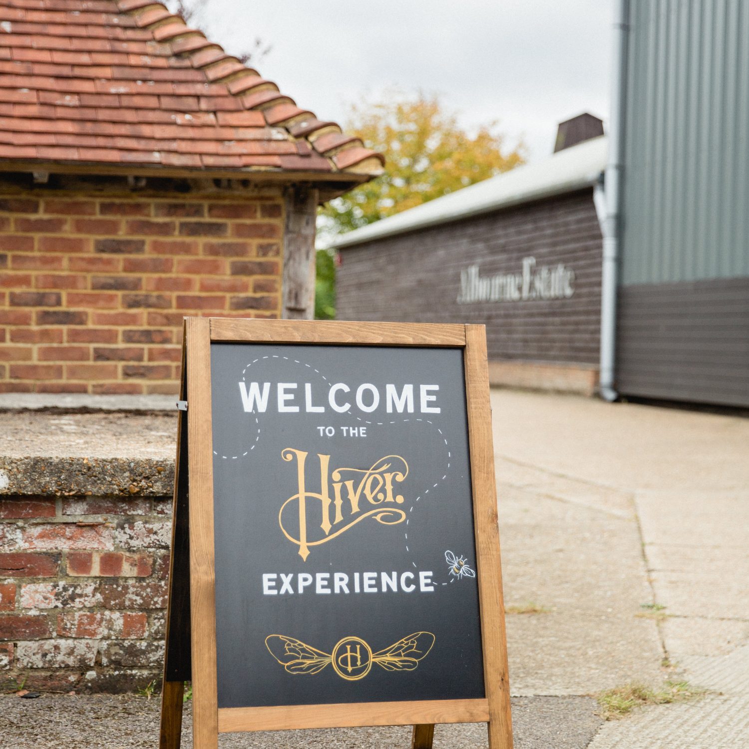Welcome to the Hiver Experience sign at Albourne Estate