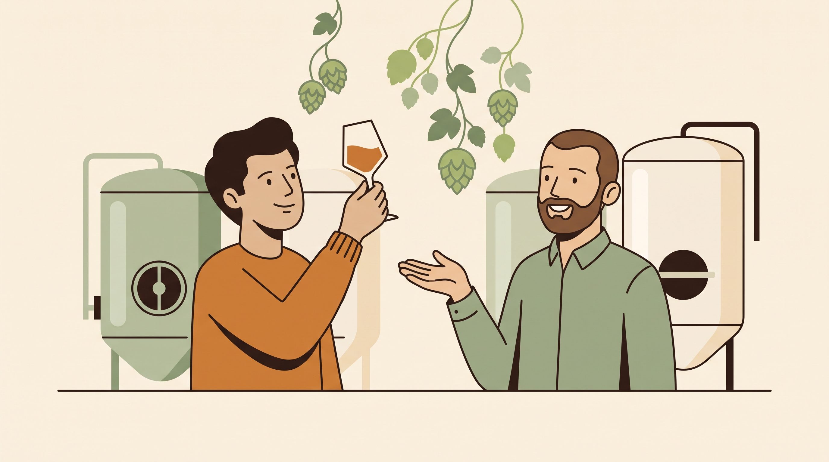 Two expert beer guides inspecting and explaining a beer