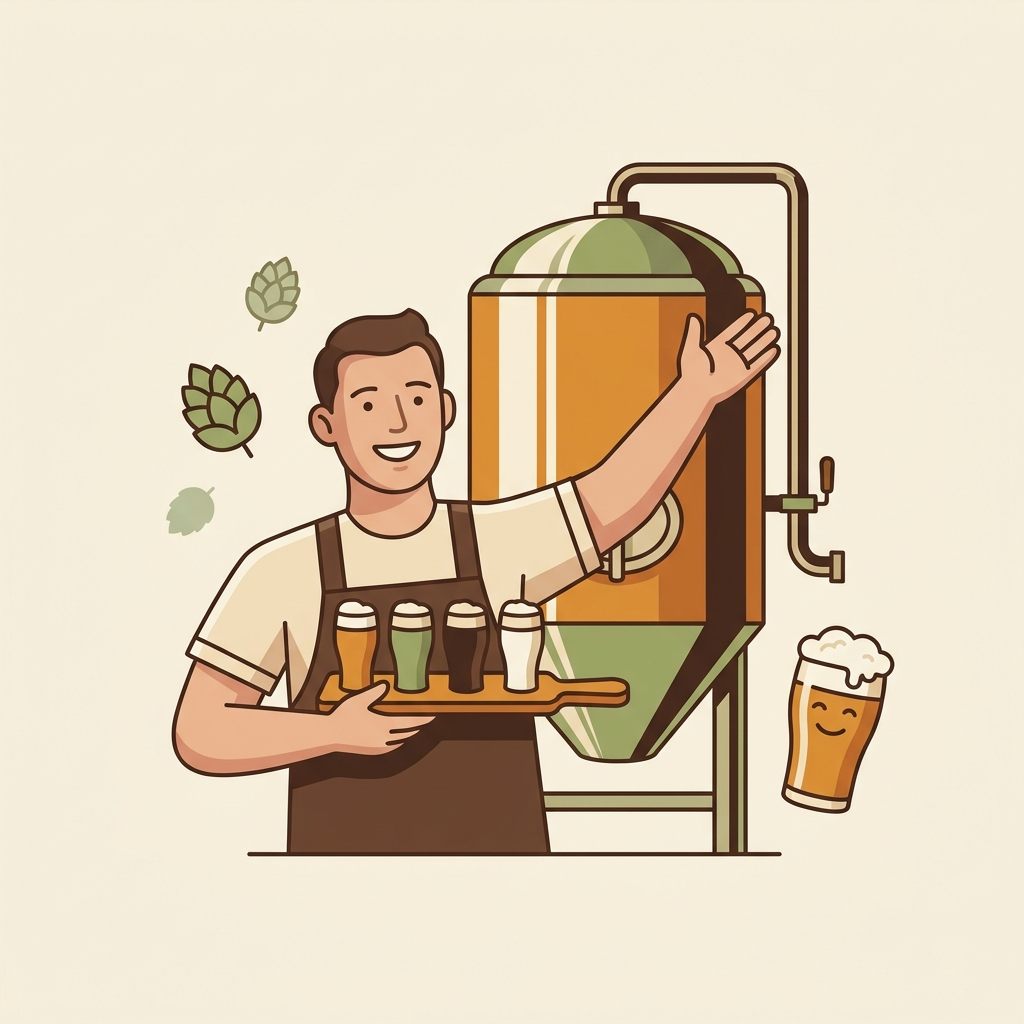 A guide with a tasting flight at a brewery